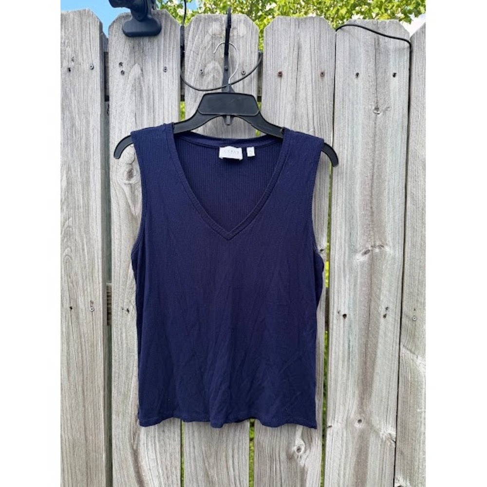 Minimalist Basic Cyrus Essentials Tank Top XL Navy Blue Ribbed V-Neck K770105